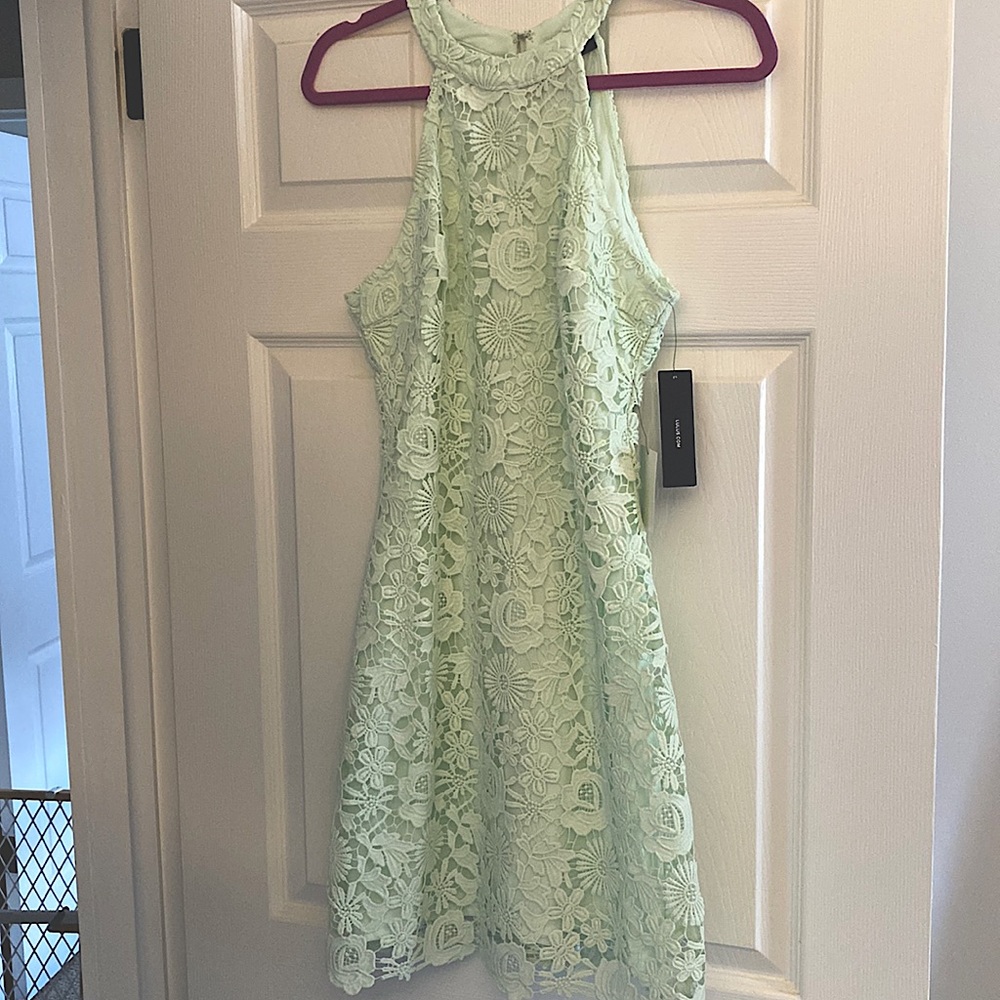 Lulus mint lace halter mini dress
